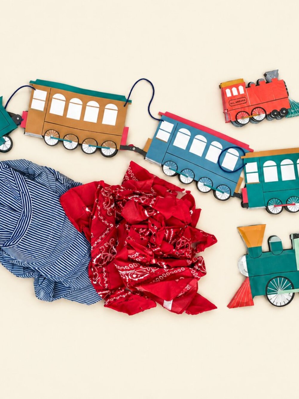 Train Birthday Party Set Meri Meri Garland Plates Napkins 9 Hats 8 Bandanas